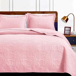 Soft pink Quilt Set Twin Size - Durable Lightweight Coverlet for All Seasons
